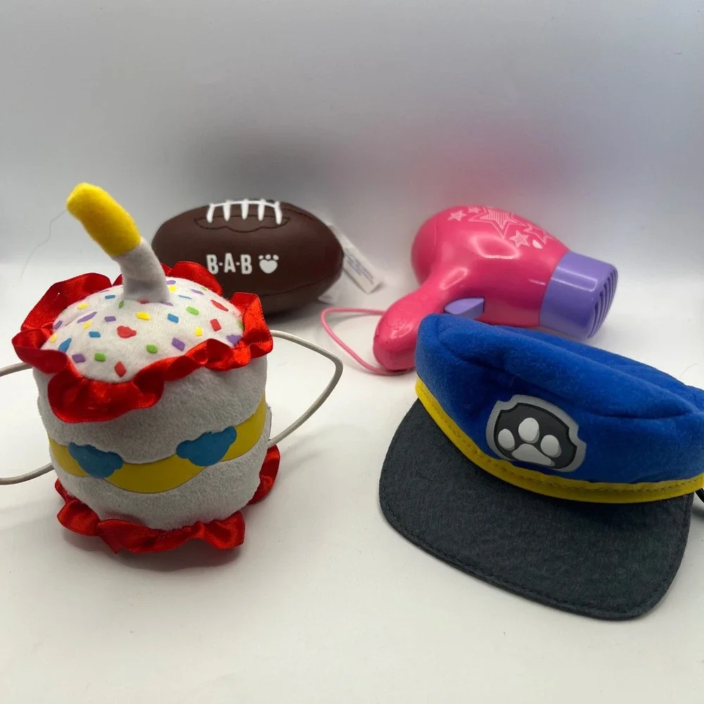 Build-A-Bear Accessories Lot Cake FootBall Paw Patrol Hat Hair Dryer